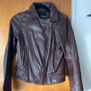 Maroon color leather Moto jacket